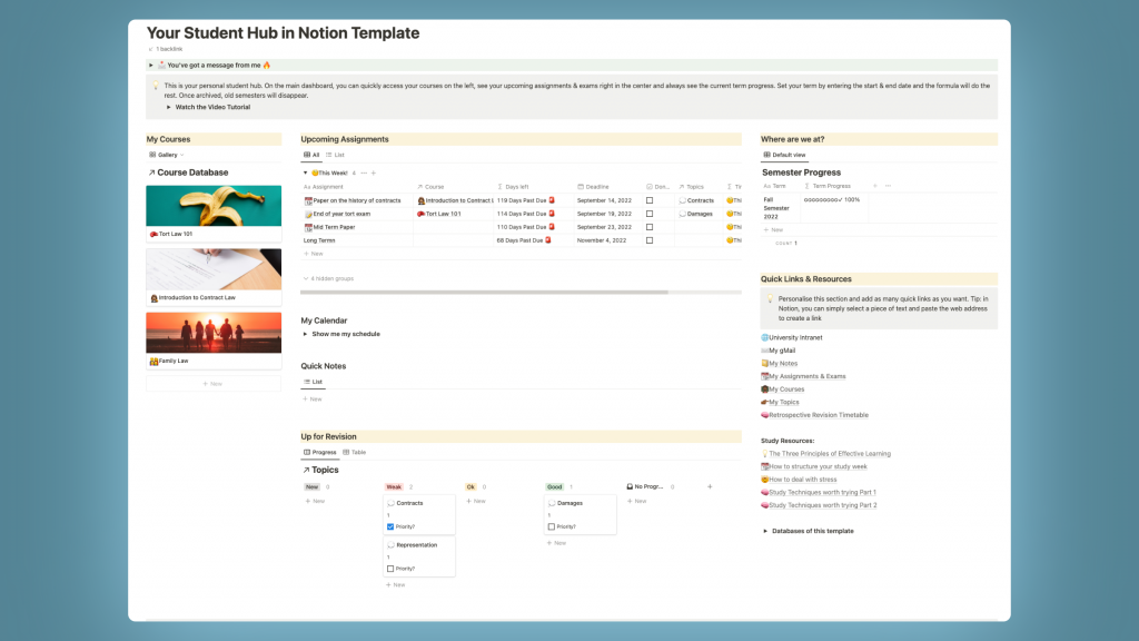 Notion-style modular dashboard workspace with custom linked database views